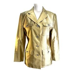 MELINDA ENG VTG Gold Pure Silk & Faux Square Diamond Embellish Cocktail Blazer 6